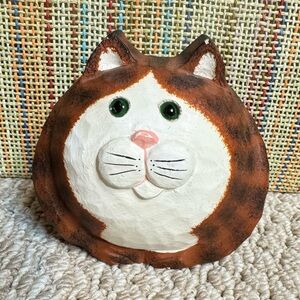 Handcrafted James Haddon Fat Cat Orange Tabby Green Eyes Hand Carved Wood